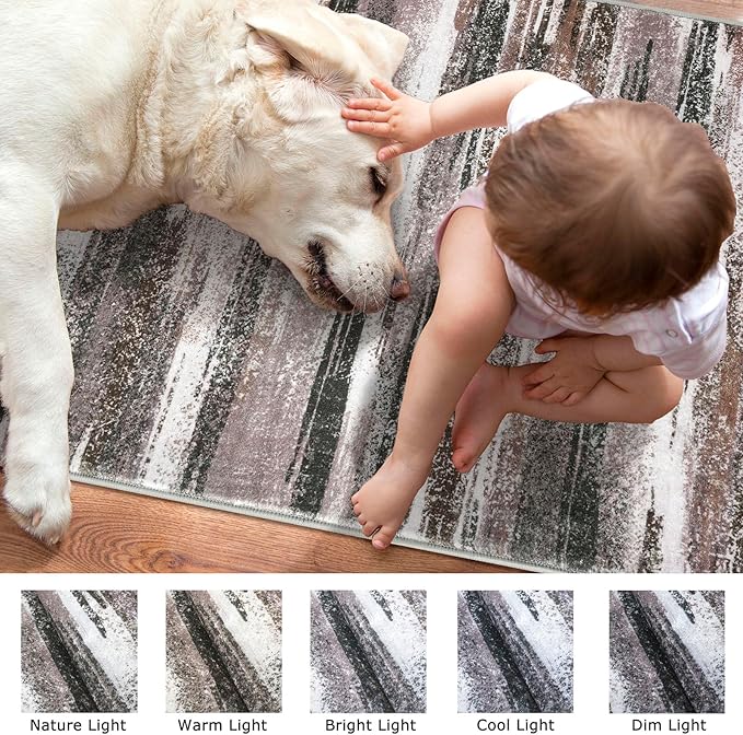 Modern Abstract Bedroom Runner Rug 2x7, Dark Light Brown White Washable Kitchen Runner, Non-Slip Soft Thin Faux Wool Mat for Entryway, Hallway, Laundry Room, Indoor Home Decor