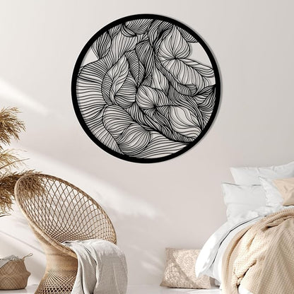 Abstract Lines Metal Wall Decor, Round Metal Wall Art, Line Art Wall Decor, Metal Abstract Wall Art, Metal Irregular Wall Hanging, Geometric Art, Metal Wall Art for Living Room (White, 30"x30"/76x76cm, metal wall art)