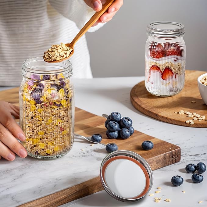 LUODA MirthMood Wide Mouth Mason Jars 32 oz with Lids, Canning Jars with Metal Airtight Lids, Quart Mason Jars for Fermenting, Pickling, Freezing, Preserving, Meal Prep, Jar Décor[2 Pack]