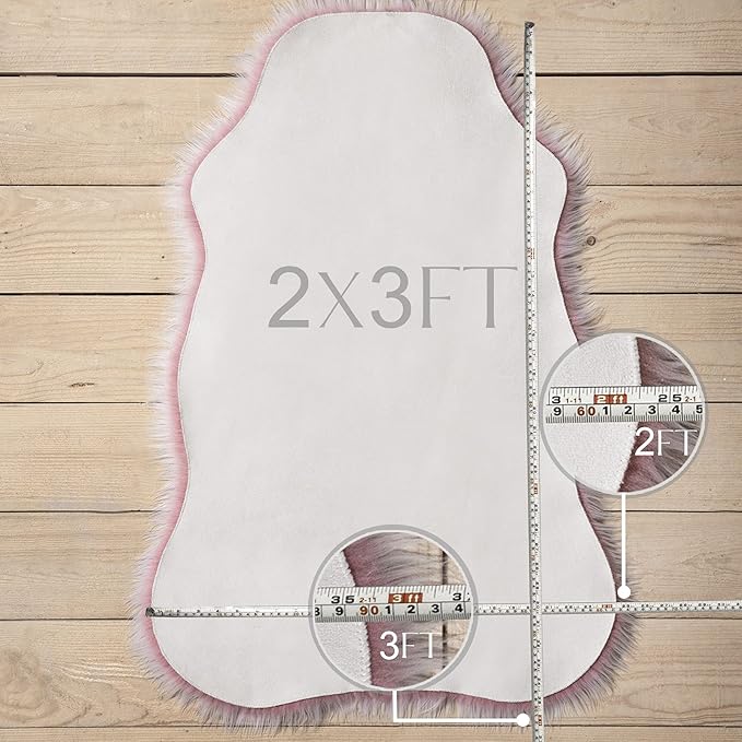 Ashler faux fur rug, Fluffy Shaggy Area Rug Ultra Soft 2 x 3 Feet Sheepskin Fur Rug, Frosted Bottom Pink Fuzzy Rug Machine Washable Shag Rug, Nursery Decor Throw Rugs for Bedroom, Living Room
