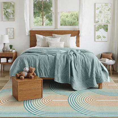 Moynesa Abstract Rainbow Washable Area Rug 6x9, Soft Ultra-Thin Rugs for Bedroom Boys Non Slip Playroom Rug, Mid Century Modern Colored Orange Green Large Carpet for Living Room Nursery