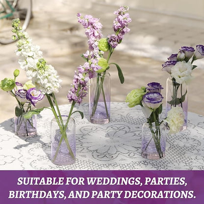 12Pcs Purple Vase Glass Bud Vases Set, Small Vases for Flowers, Modern Cylinder Flower Vases for Wedding Centerpiece, Living Room Decorative, Home Decor (Purple)