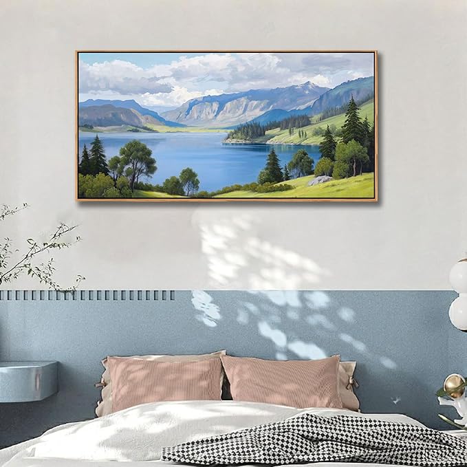 Landscape Wall Art for Living Room - with Mountain and Lake Scenery Pictures Wall Decor Large Canvas Wall Art, Forest and Nature Wall Decor for Bedroom, Green Artwork Prints for Above Bed 20×40IN
