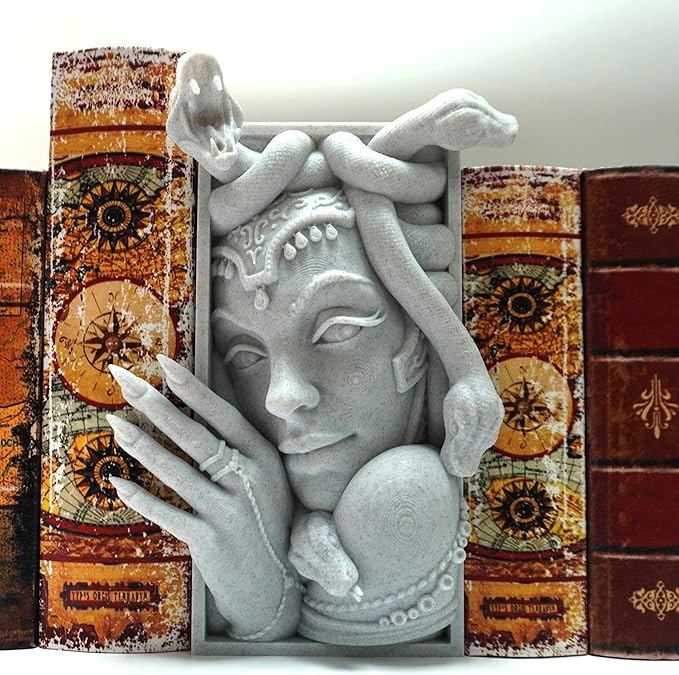 Medusa 3D Printed Decorative Bookend Lightweight Durable Book Shelf Accessories for Friends Stylish Bookend Ideal Home Decor Essential for Book Lovers (Grey Medusa)