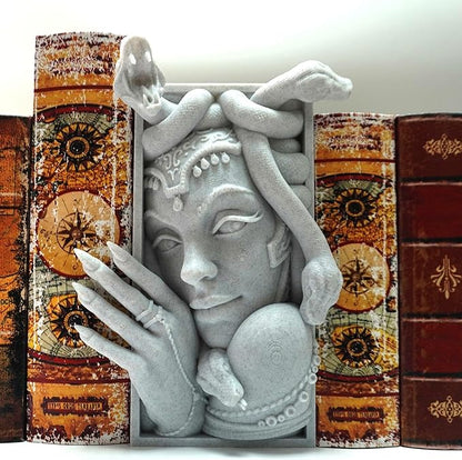 Medusa 3D Printed Decorative Bookend Lightweight Durable Book Shelf Accessories for Friends Stylish Bookend Ideal Home Decor Essential for Book Lovers (Grey Medusa)