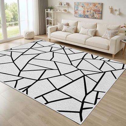White and Black Rug - Black and White Rug, Geometric Area Rugs 3x5, Modern Abstract Rugs for Living Room Bedroom, Irregular Polygon Carpet Washable Non Slip Home Decor