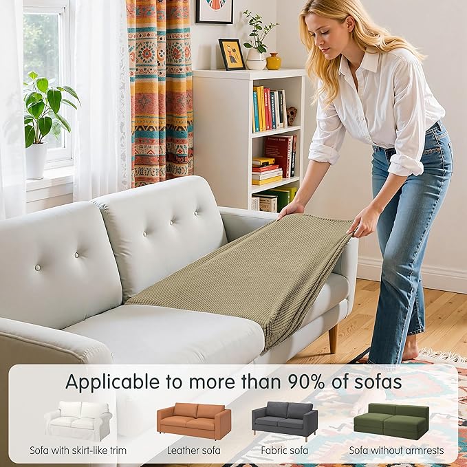 Hokway Stretch Couch Cushion Covers, 2 Piece Individual Sofa Cushion Slipcovers，Jacquard Sofa Seat Slipcover Set, Non-Slip Protector for Cushion (Sand,Small-2PC)