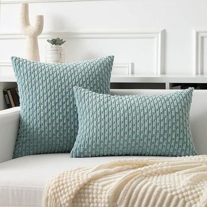Kevin Textile 12x20 Inch Pillow Cover 1 Pack Boho Decorative Soft Striped Corduroy Lumbar Farmhouse Accent Rectangle Cushion Case for Living Room Couch Sofa Bed, Dusty Green