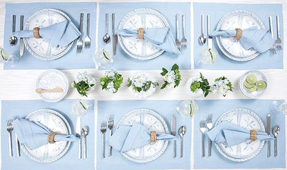 Solino Home Sky Blue Linen Napkins Set of 4-100% Pure Linen Hemstitch Dinner Napkins 20 x 20 Inch for Holiday, New Year - Classic Hemstitch