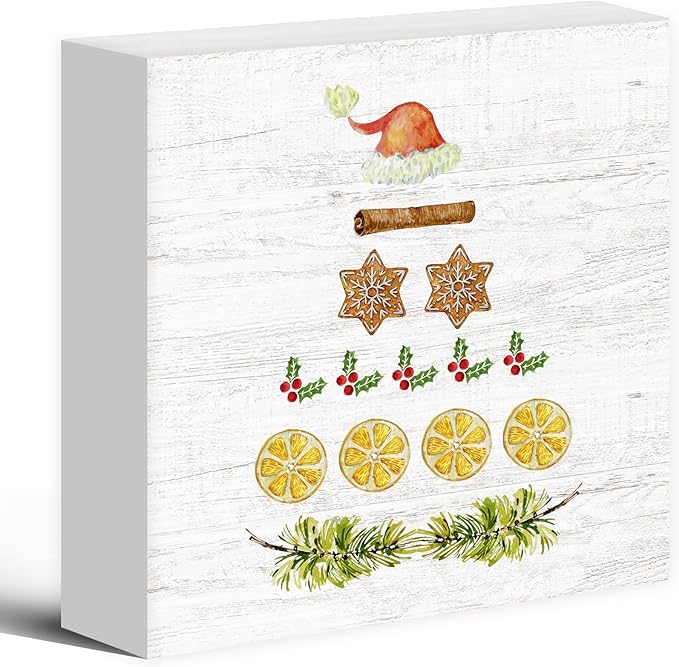 Christmas Santa Tree Wood Box Sign Desk Decor, Unique Wooden Block Sign Decorations for Home Room Wall Tabletop Shelf Decor, 5X5 Inch