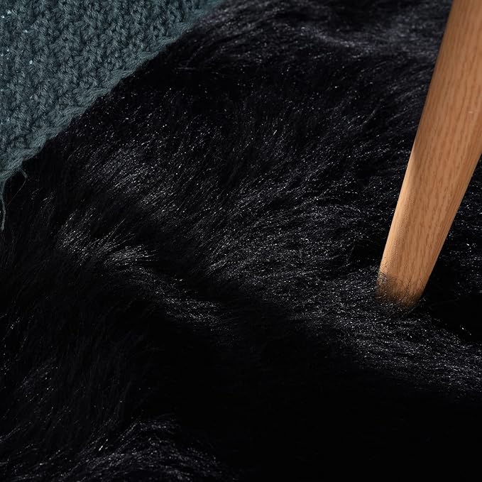 Black Fuzzy Washable Shaggy Area Rugs for Bedroom Small Circle Faux Sheepskin Shag Fur Round Rug 3ft Nursery Rug
