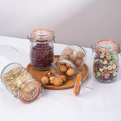 32 Oz Glass Mason Jars with Airtight Lids 6 Pack, Wide Mouth Canning Jars with Clip Top Lids for Kitchen Storage Pickling Salad Jams Coffee Beans