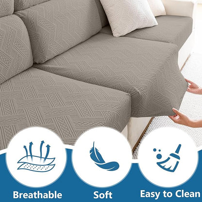 hyha Waterproof Couch Cushion Covers, Waterproof Sectional Couch Covers for 2 Cushion Sofa for Pets, Stretch Sofa Slipcover Washable with Elastic Bottom(Medium, Taupe)