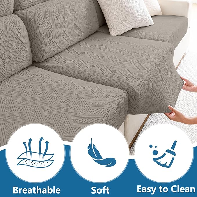 hyha Waterproof Couch Cushion Covers, Waterproof Sectional Couch Covers for Cushion Sofa for Pets, Stretch Sofa Slipcover Washable with Elastic Bottom(Back Cover L, Taupe)
