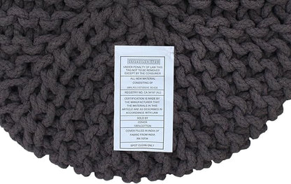 COTTON CRAFT Braided Round Pouf - Hand Knitted Cotton Cord Cable Dori Cylindrical Floor Pouf - Foot Stool Ottoman Footrest - Accent Seat - Living Room Bedroom Dorm Décor - 15 Round x 16 H - Grey