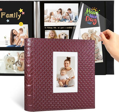RECUTMS Scrapbook Photo Album for Any Sizes 4x6 5x7 8x10 DIY Photo Album Self Adhesive 30 Pages Button Grain Leather Picture Album Baby Family Wedding Anniversary Photos Book (Wine Red)