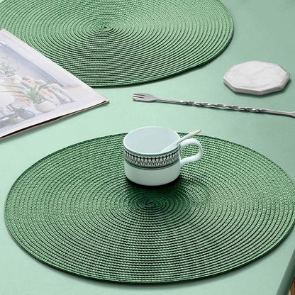 AHHFSMEI Round Braided Placemats 15 Inch Round Table Mats for Dining Tables Natural Woven Heat Resistant Place mats Set of 8 (Olive Green,8)