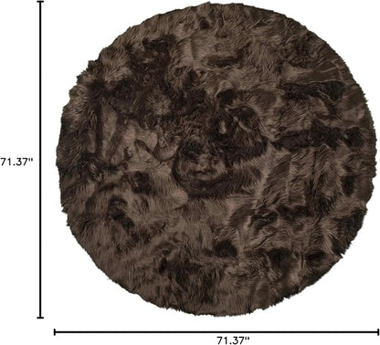 Luxe Gordon Faux Fur Rug with Soft and Fluffy Pile | Machine Washable Living Room Rug with Anti-Slip Backing | Cruelty-Free Area Rugs for Office or Bedroom, Chocolate, 6 ft Dia.