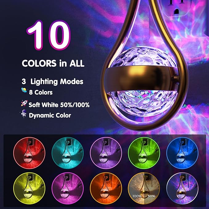 L LOHAS LED Night Lights Plug Into Wall: Star Projector RGB Night Light with 10 Color Change, Dusk To Dawn Sensor, 330°Rotating Globe Night Light For Bedroom, Hallway, Home Decor, Gaming Room