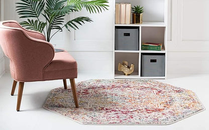 Rugs.com Arlington Collection Rug – 5 Ft Octagon Multi Medium-Pile Rug Perfect for Living Rooms, Kitchens, Entryways