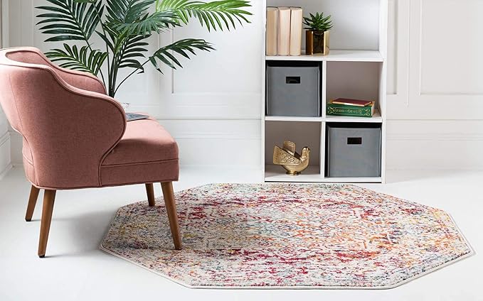 Rugs.com Arlington Collection Rug – 8 Ft Octagon Multi Medium-Pile Rug Perfect for Living Rooms, Kitchens, Entryways