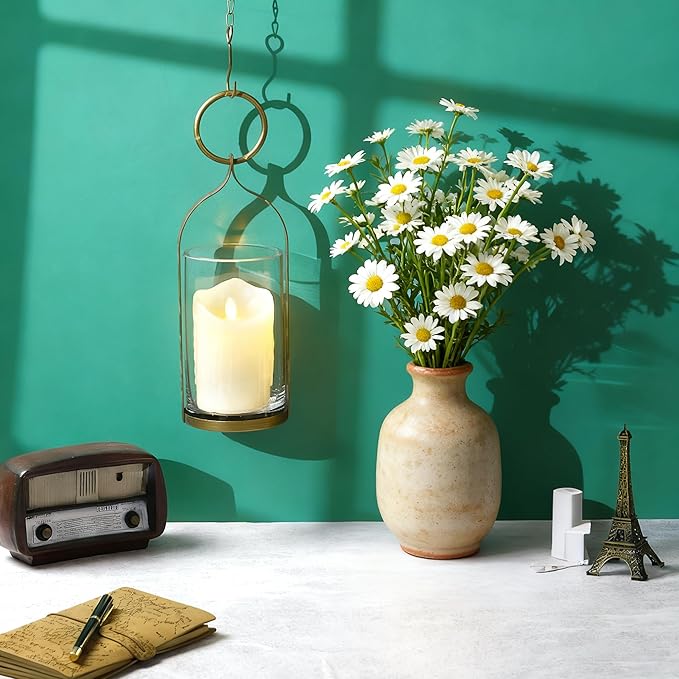 4" Wide Handmade Sturdy Glass Cylinder Jar with Metal Stand in Antique Brass, Display Glass Container for Candles and Plants, Hurricane Lantern, Candle Holder, Industrial, Farmhouse, Outdoor