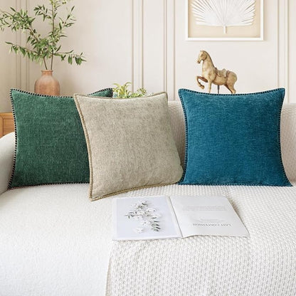 CaliTime Throw Pillow Covers Decorative 20 X 20 Inches Pack of 2 Cotton Thread Stitching Edges Solid Dyed Soft Chenille Cushion Cases for Couch Sofa Bed Living Room Farmhouse Ocean Blue