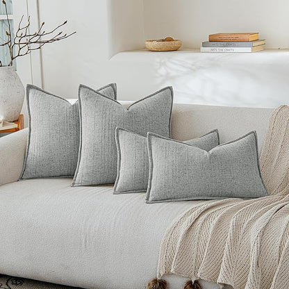 a moment Linen Pillow Covers Set of 2,Boho Farmhouse Throw Pillowcases Neutral Textured Decorative Covers for Couch Sofa,Soft Linen Blend Accent Case Cushion Living Room Home Decor 20"x20"Sky Gray