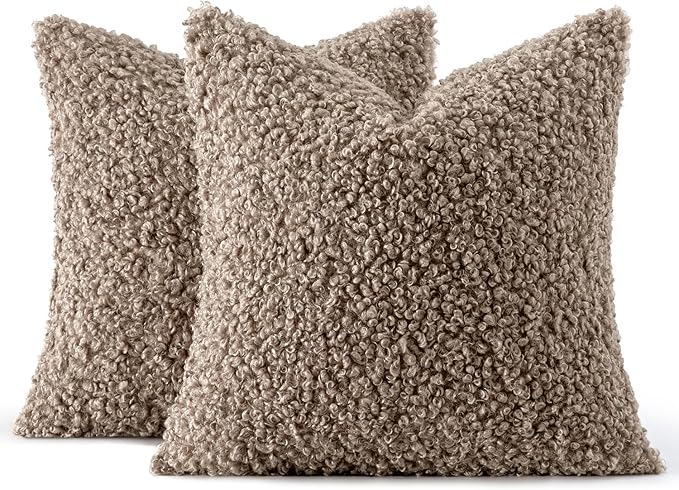 MIULEE Pack of 2 Throw Pillow Covers 26x26 Inch Neutral Khaki Faux Fur Decorative Sherpa Pillow Covers Fuzzy Accent Soft Sheepskin Fleece Cushion Cases for Boho Home Decor Couch Living Room Bed