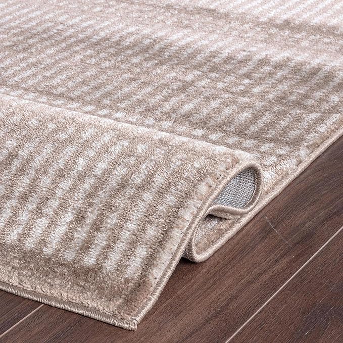 Rugshop Contemporary Stripe Lines High Traffic Living Room,Bedroom,Kitchen, Home Office High Traffic Living Room,Bedroom,Kitchen, Home Office Area Rug 7'10" x 10' Beige