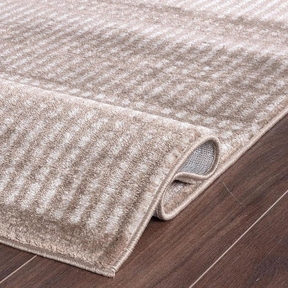 Rugshop Contemporary Stripe Lines High Traffic Living Room,Bedroom,Kitchen, Home Office High Traffic Living Room,Bedroom,Kitchen, Home Office Area Rug 7'10" x 10' Beige