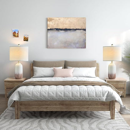 24" Ceramic Table Lamps Set of 2 for Living Room, Modern Brown Bedside Lamps for Night Stands, 3 Way Dimmable Farmhouse End Table Lamp with White Shade for Bedroom