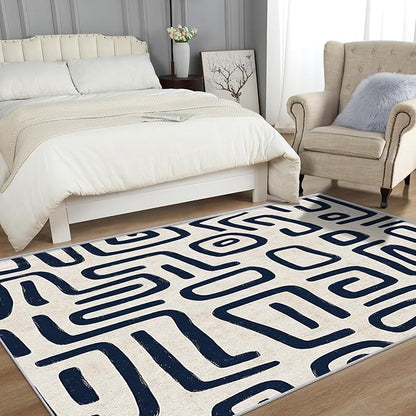 Abstract Rugs for Living Room - Abstract Geometric Area Rug, 4x7 Rug, Minimalist Contemporary Rug & Home Decor, Tribal Carpet & Room Decor, Washable Non Slip Anti Skid Rugs
