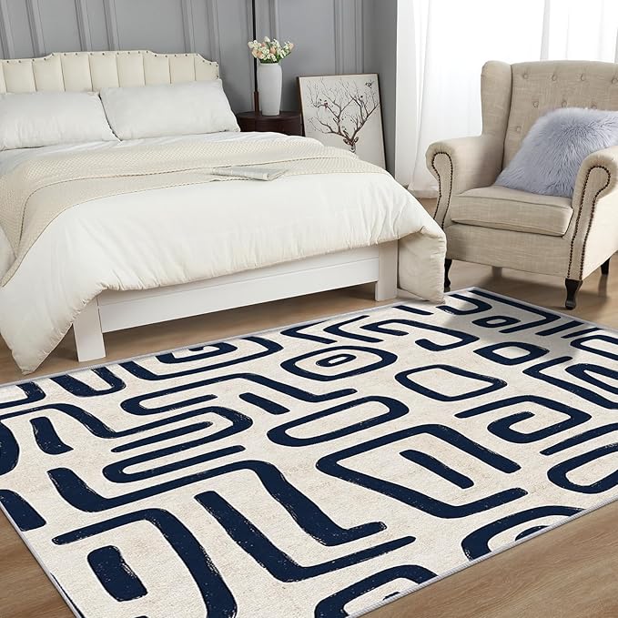 Abstract Rugs for Living Room - Abstract Geometric Area Rug, 3x4 Rug, Minimalist Contemporary Rug & Home Decor, Tribal Carpet & Room Decor, Washable Non Slip Anti Skid Rugs