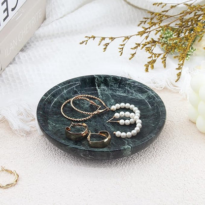 Small Natural Marble Jewelry Tray Key Plate Holder Dish Trinket Decor Catch All Bowl for Ring Earring Stone Gift for Women Daugther,Verde Alpi Green