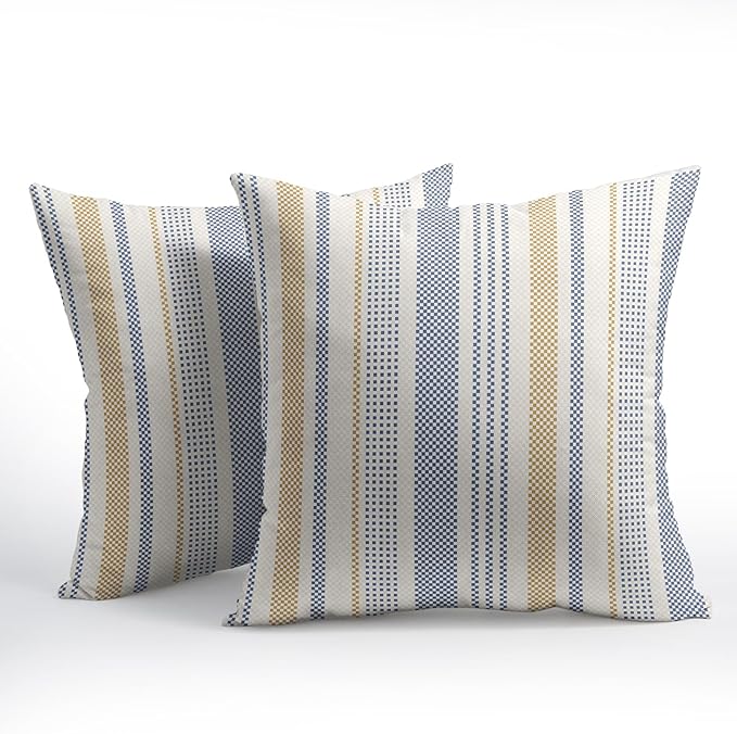 Blue Yellow Pillow Covers 22x22 Set of 2 Geometric Striped Print Partten Decorative Outdoor Boho Pillowcases with Zipper Rustic Decoration Farmhouse Sofa Couch Throw Cushion Cover Bed Decor