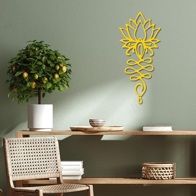 Lotus Flower Wall Decor – Gold Metal Yoga Wall Art with Lotus Design, Spiritual Home Décor Sculpture for Meditation Spaces, Living Room, Bedroom, Office