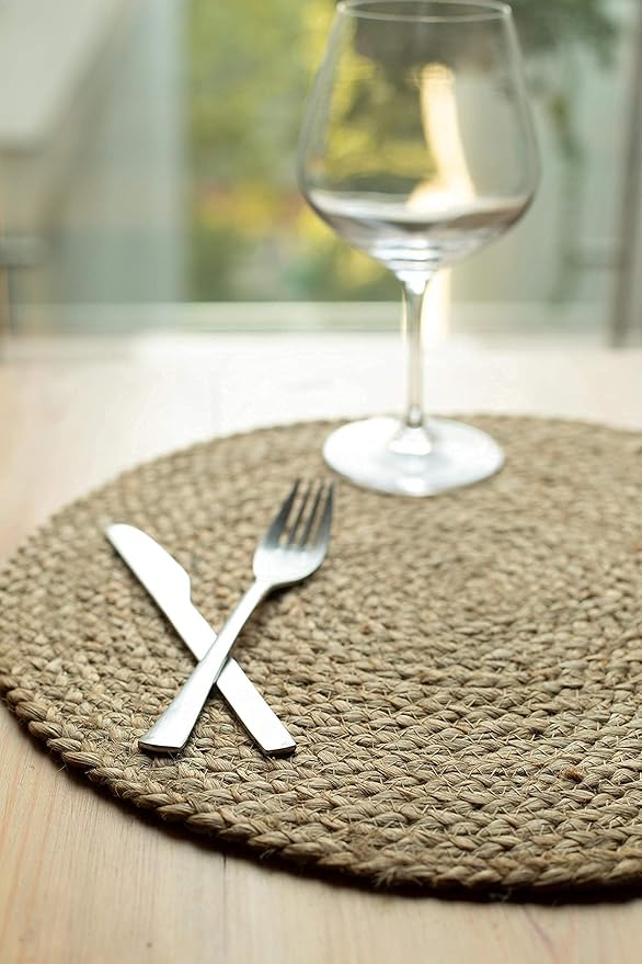 CHARDIN HOME Round Woven Jute Braided Set of 4 PLACEMATS | 14 inch Round Farmhouse Table mats | All Natural Jute for