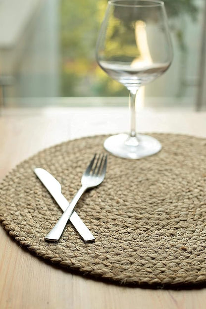 CHARDIN HOME Round Woven Jute Braided Set of 4 PLACEMATS | 14 inch Round Farmhouse Table mats | All Natural Jute for