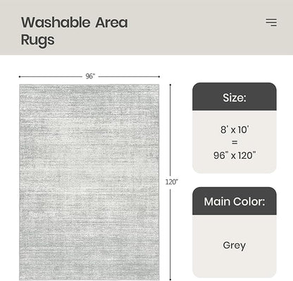 Valenrug Washable Rug 8x10 - Stain Resistant 8x10 Area Rugs for Living Room, Non Slip Backing Printed Rugs for Bedroom, Folable Machine Washable Area Rug (8'x10', Grey)