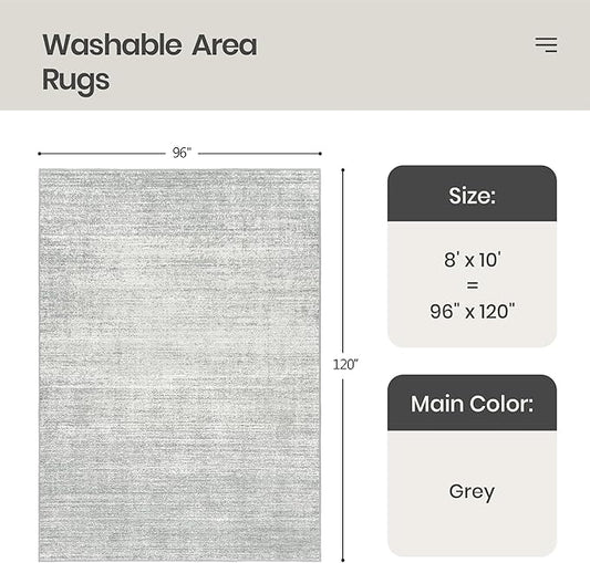 Valenrug Washable Rug 8x10 - Stain Resistant 8x10 Area Rugs for Living Room, Non Slip Backing Printed Rugs for Bedroom, Folable Machine Washable Area Rug (8'x10', Grey)
