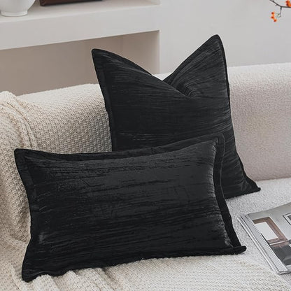 Neelvin Set of 2 Velvet Decorative Throw Pillow Covers 12x20 Inch Black Modern Luxury Cushion Covers Textured Pillow Cases for Living Room Home Decor Couch Sofa