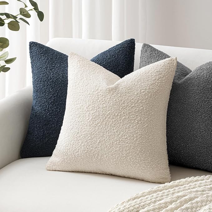 Woaboy Pack of 2 20x20 Inch Decorative Boucle Throw Pillow Covers Textured Square Pillowcaes Accent Solid Cozy Soft Cushion Covers Home Decor for Sofa Couch Living Room Home Decor,Dark Gray