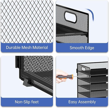2 Pack 7 Tier Paper Organizer - Mesh Desktop File Holder with Handles for Office School Desk, Black