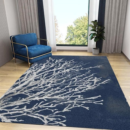 Nautical Coral Reef Area Rug, Beach Ocean Navy Blue Large Outdoor Carpet, Indoor Non-Slip Kids Rugs, Machine Washable Breathable Durable Carpet for Front Entrance Floor Decor,3 x 4ft