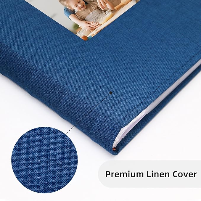 Vienrose Photo Album 4x6 300 Photos Linen Frame Cover with Memo Areas Photobook Large Capacity Slip-in Pictures Book for Wedding Baby Vacation, Blue