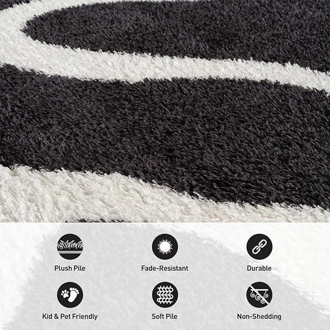 Rugshop Abstract Wavy Shag Runner Rug Anthracite Dark Gray 2' 3" x 12' Great for Long Hallways, Open Entryways, or Galley Kitchens