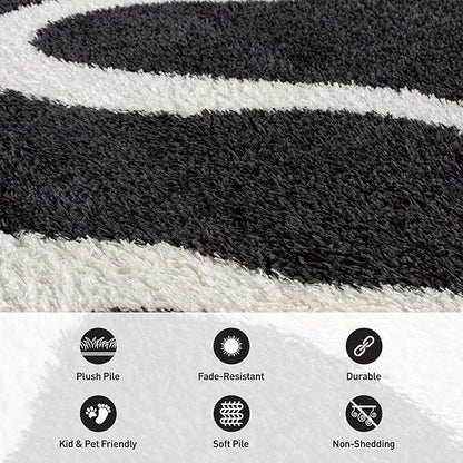 Rugshop Abstract Wavy Shag Runner Rug Anthracite Dark Gray 2' 3" x 12' Great for Long Hallways, Open Entryways, or Galley Kitchens