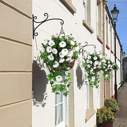 RECUTMS Artificial Fake Hanging Flowers Plants for Outdoor Spring Decor, 2 Pcs UV Resistant Faux Petunias Trailing Plants Realistic Flower Look Real for Door Wall Yard Porch Garden Planter (White)