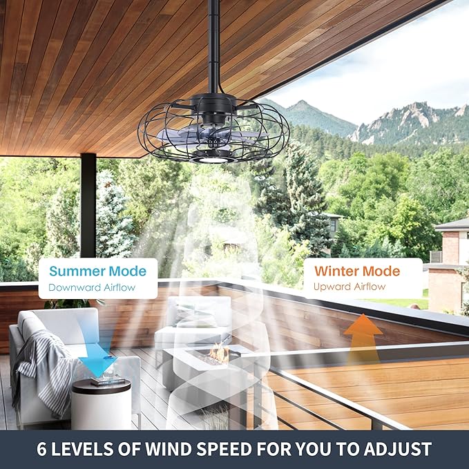 15" Outdoor Ceiling Fan with Light, with Remote and App Remote, IP65 Waterproof Gazebo Hanging Fan, 3CCT Dimmable, Portable Plug in Ceiling Fan with Cord Hook for Patio Porch Pergola Indoor(Black)